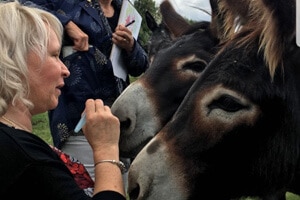 Sue Pitt with Donkeys