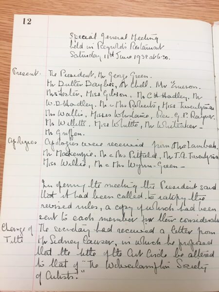 Minutes Naming of the Society